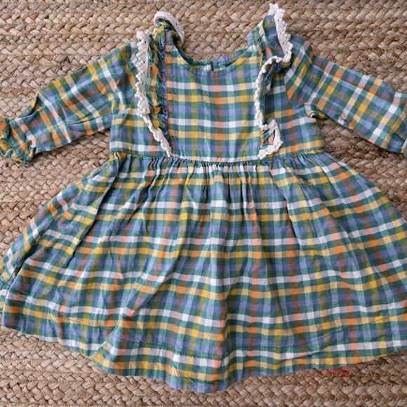 Pink Chicken‎ Dress Cotton Green Ruffles Country 3-6mos Boho Long Sleeves - Picture 3 of 7